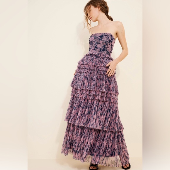 Hutch Dresses & Skirts - Hutch by Anthropologie Strapless Floral Tiered Dress in Purple